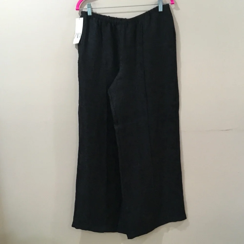 ZARA Wrinkled Effect Organza Pants Wide Leg Pull On Black Women L 7484/399 - Picture 5 of 8